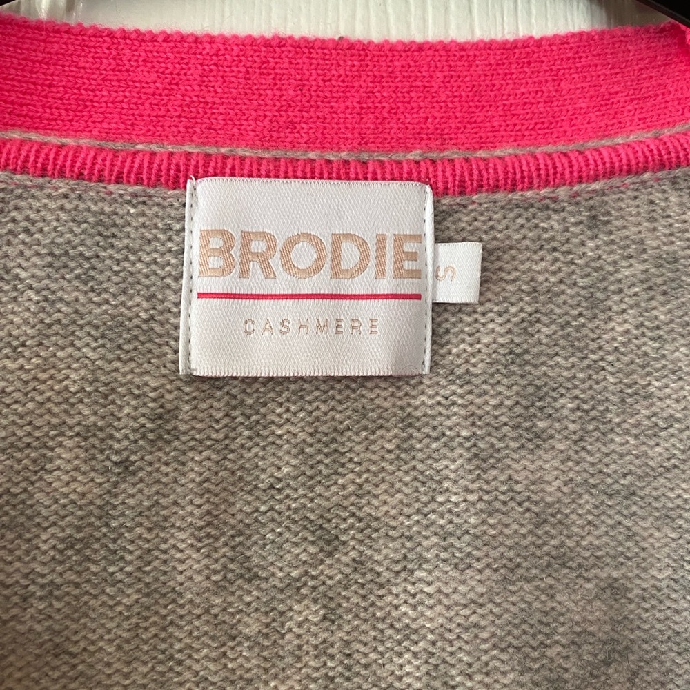 Brodie Cashmere Neon Hot Pink ColorBlock Cardigan Sweater - Picture 6 of 9